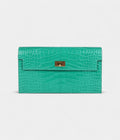 HMKelly Pocket Long Wallet Vert Jade Shiny Alligator Gold Hardware