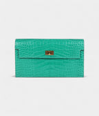HMKelly Pocket Long Wallet Vert Jade Shiny Alligator Gold Hardware