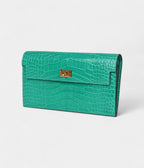 HMKelly Pocket Long Wallet Vert Jade Shiny Alligator Gold Hardware
