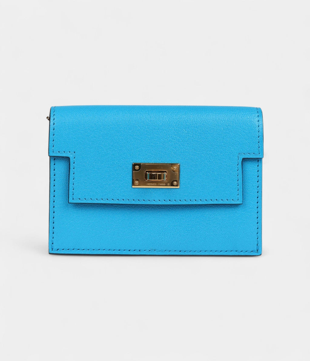 HMKelly Pocket Slim Wallet Bleu Frida Chevre Gold Hardware