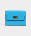 HMKelly Pocket Slim Wallet Bleu Frida Chevre Gold Hardware