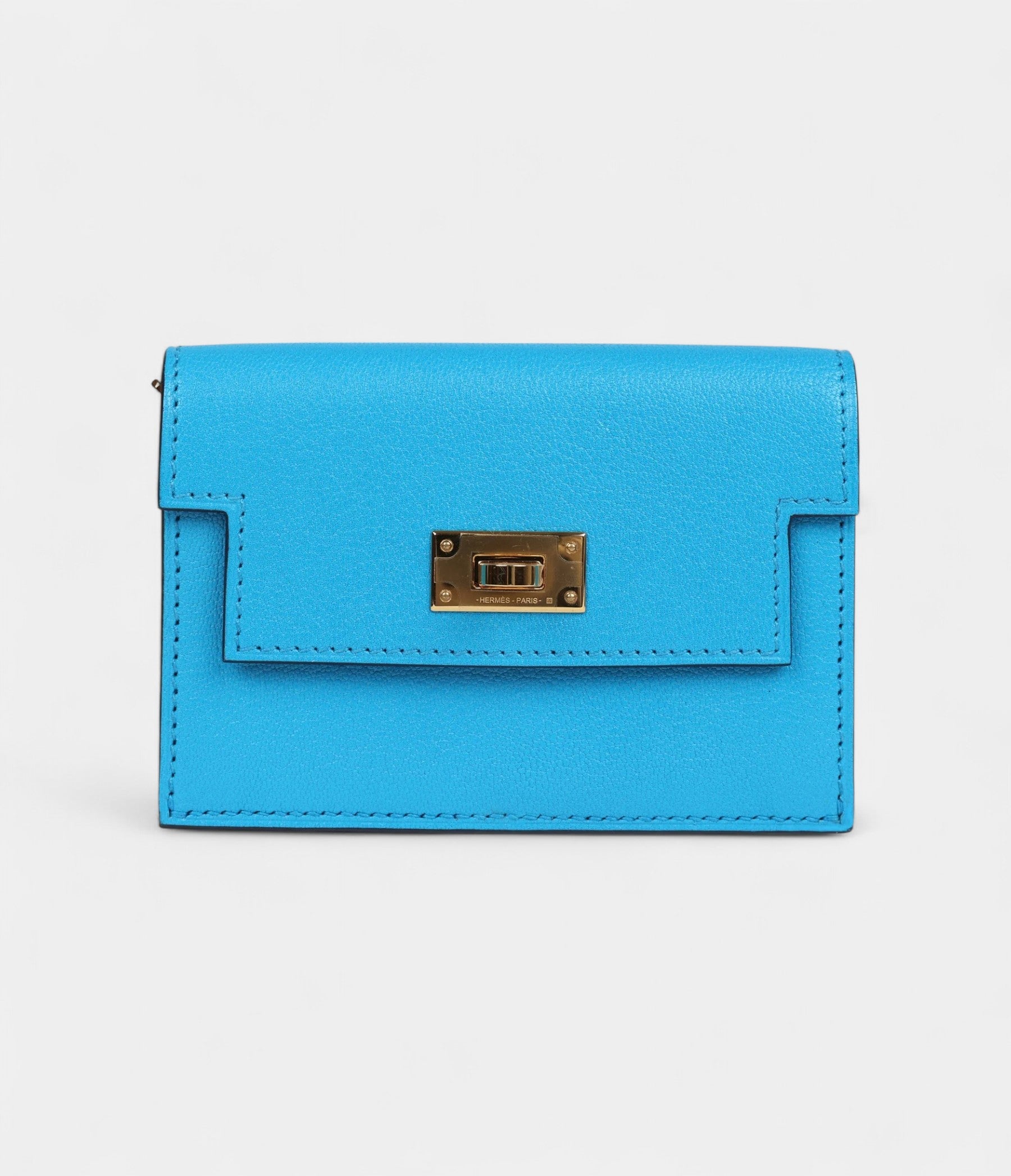 HMKelly Pocket Slim Wallet Bleu Frida Chevre Gold Hardware