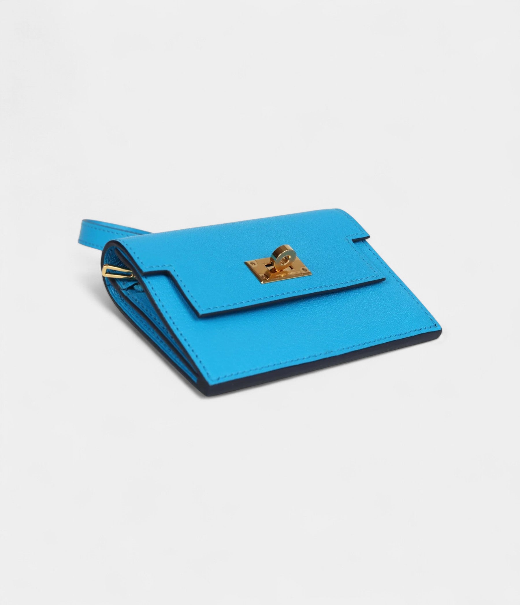 HMKelly Pocket Slim Wallet Bleu Frida Chevre Gold Hardware