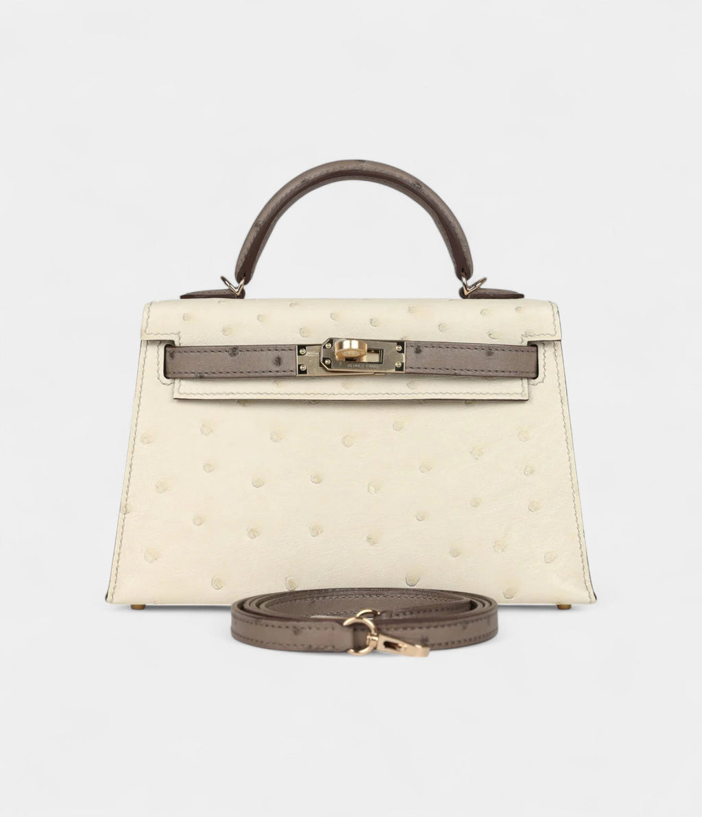HMKelly Sellier 20 Beton and Gris Tourterelle Ostrich Permabrass Hardware