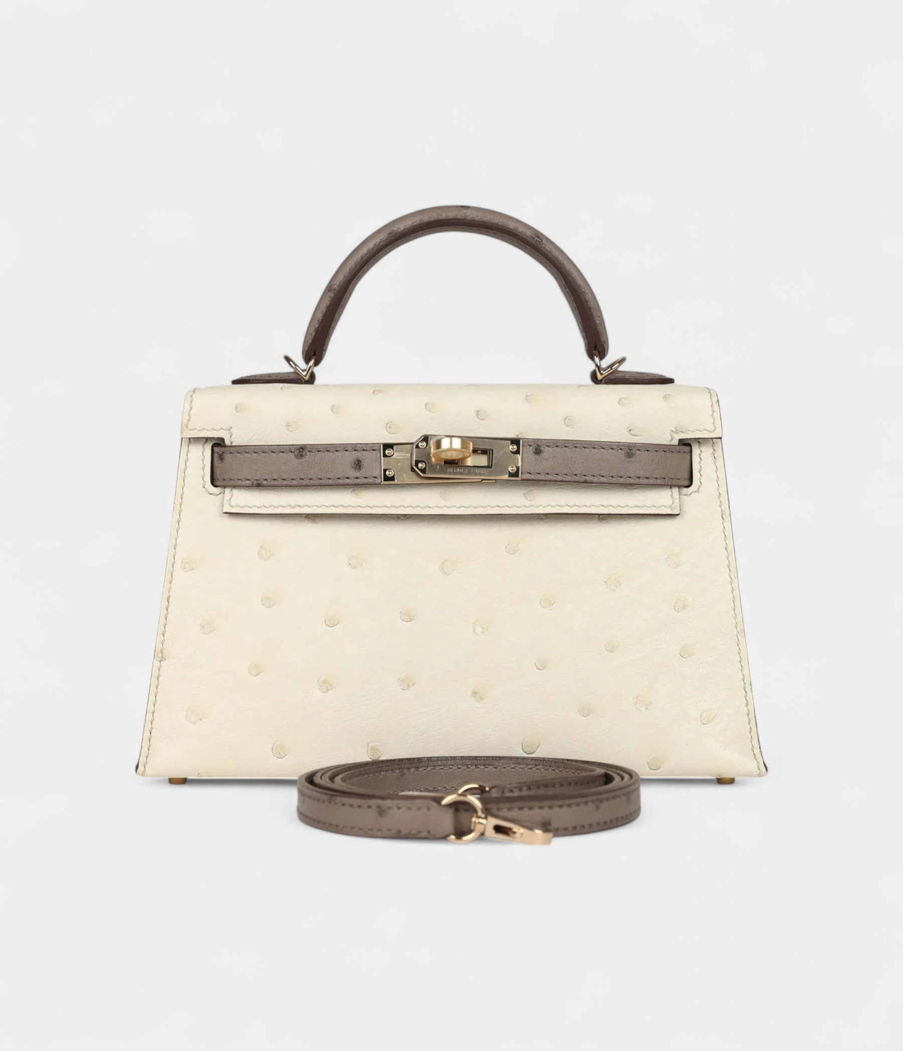 HMKelly Sellier 20 Beton and Gris Tourterelle Ostrich Permabrass Hardware