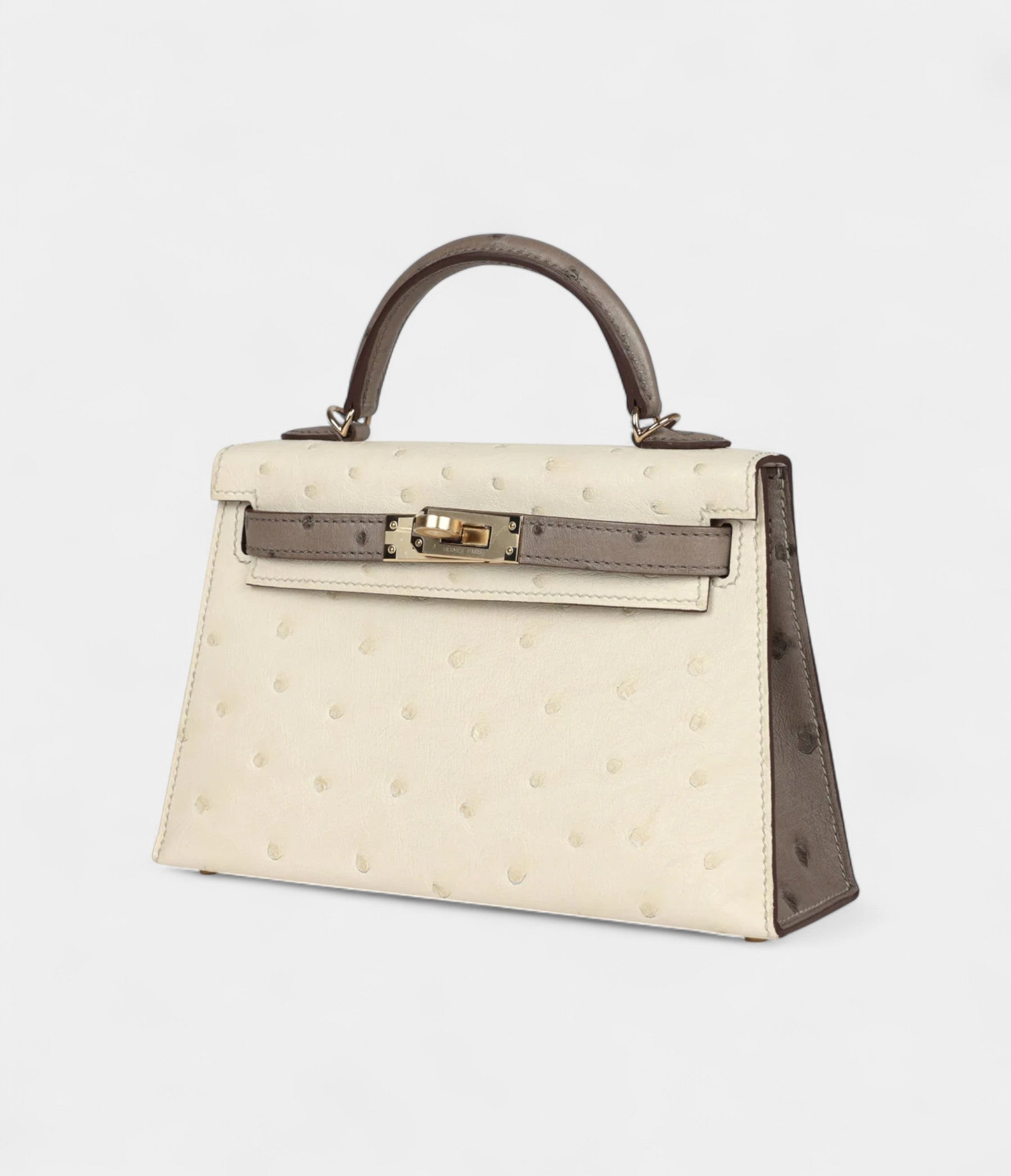 HMKelly Sellier 20 Beton and Gris Tourterelle Ostrich Permabrass Hardware