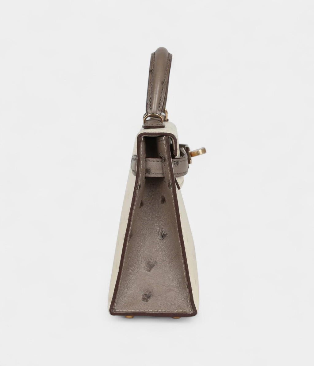 HMKelly Sellier 20 Beton and Gris Tourterelle Ostrich Permabrass Hardware