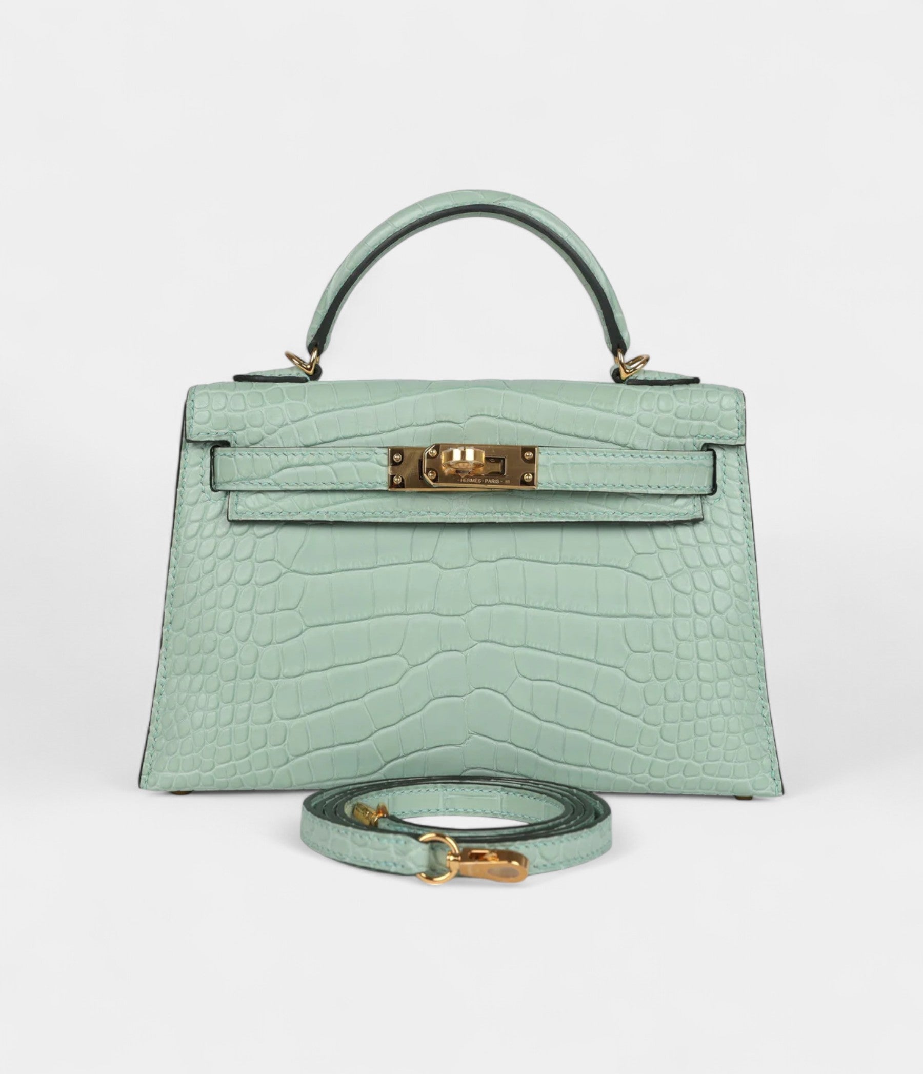 HMKelly Sellier 20 Vert D'Eau Matte Alligator Gold Hardware