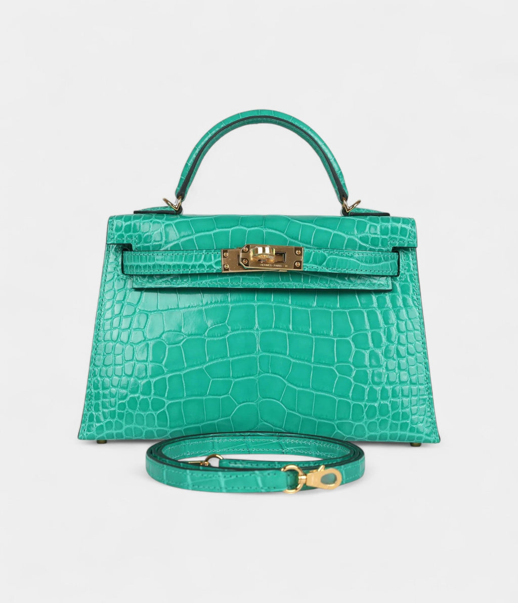 HMKelly Sellier 20 Vert Jade Shiny Alligator Gold Hardware