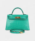 HMKelly Sellier 20 Vert Jade Shiny Alligator Gold Hardware