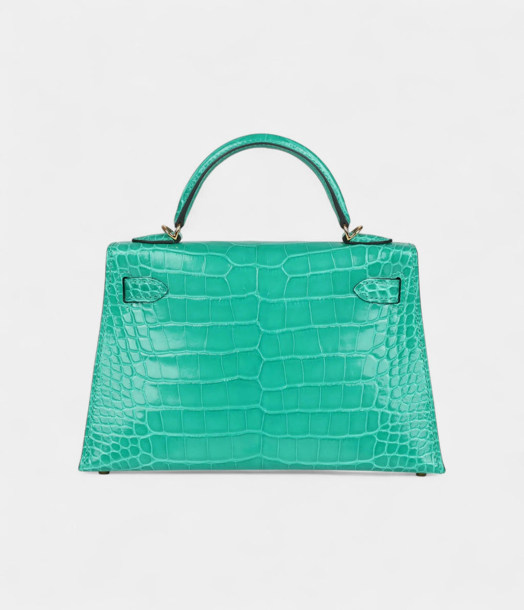 HMKelly Sellier 20 Vert Jade Shiny Alligator Gold Hardware