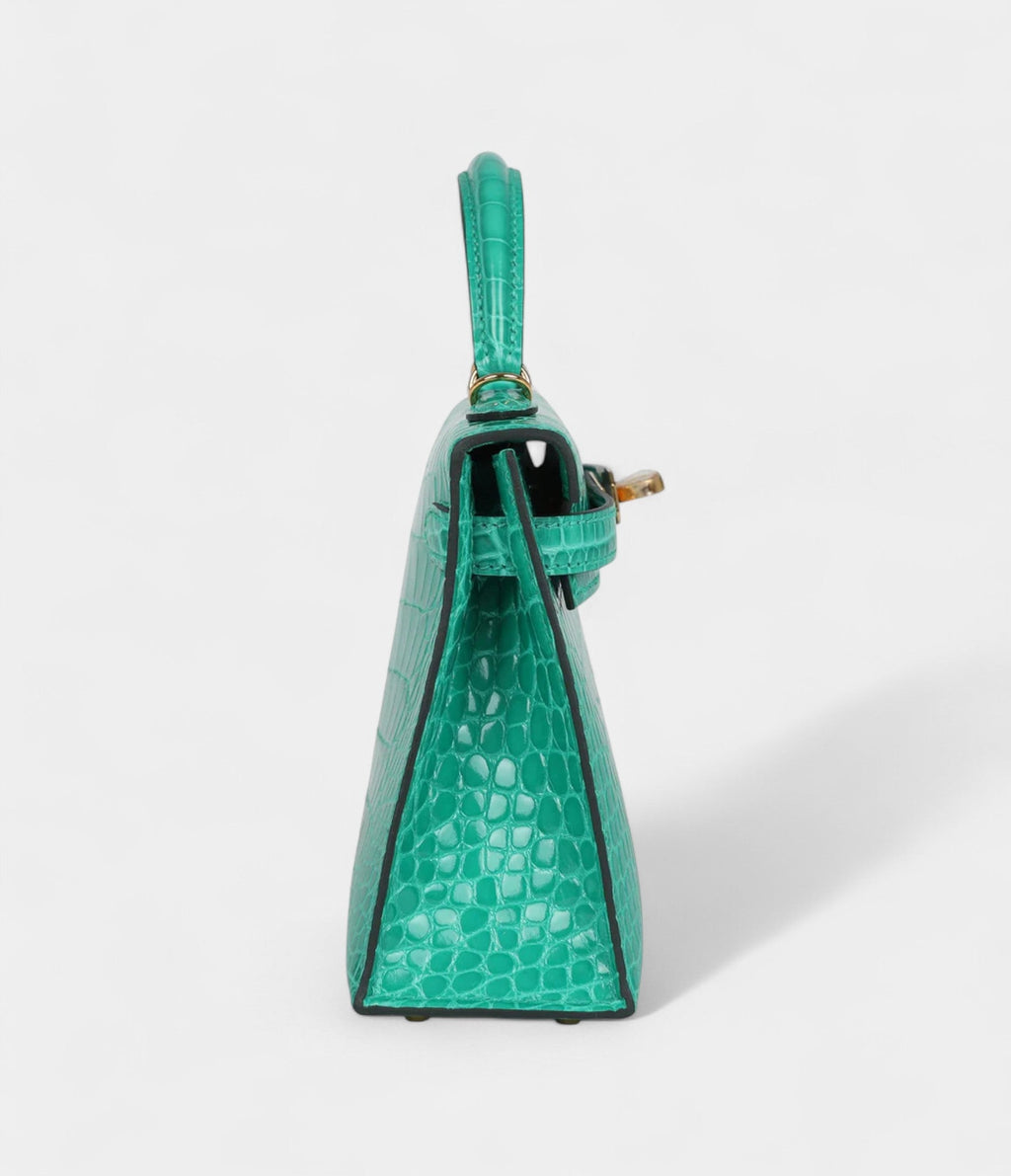 HMKelly Sellier 20 Vert Jade Shiny Alligator Gold Hardware