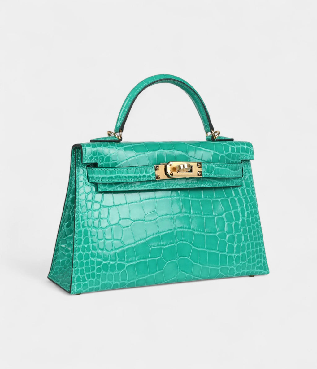 HMKelly Sellier 20 Vert Jade Shiny Alligator Gold Hardware