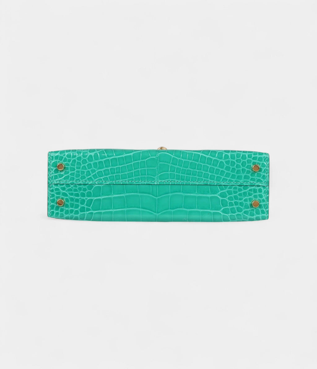 HMKelly Sellier 20 Vert Jade Shiny Alligator Gold Hardware