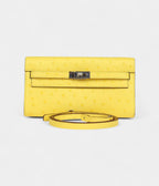 HMKelly To Go Wallet Jaune Citron Ostrich Palladium Hardware