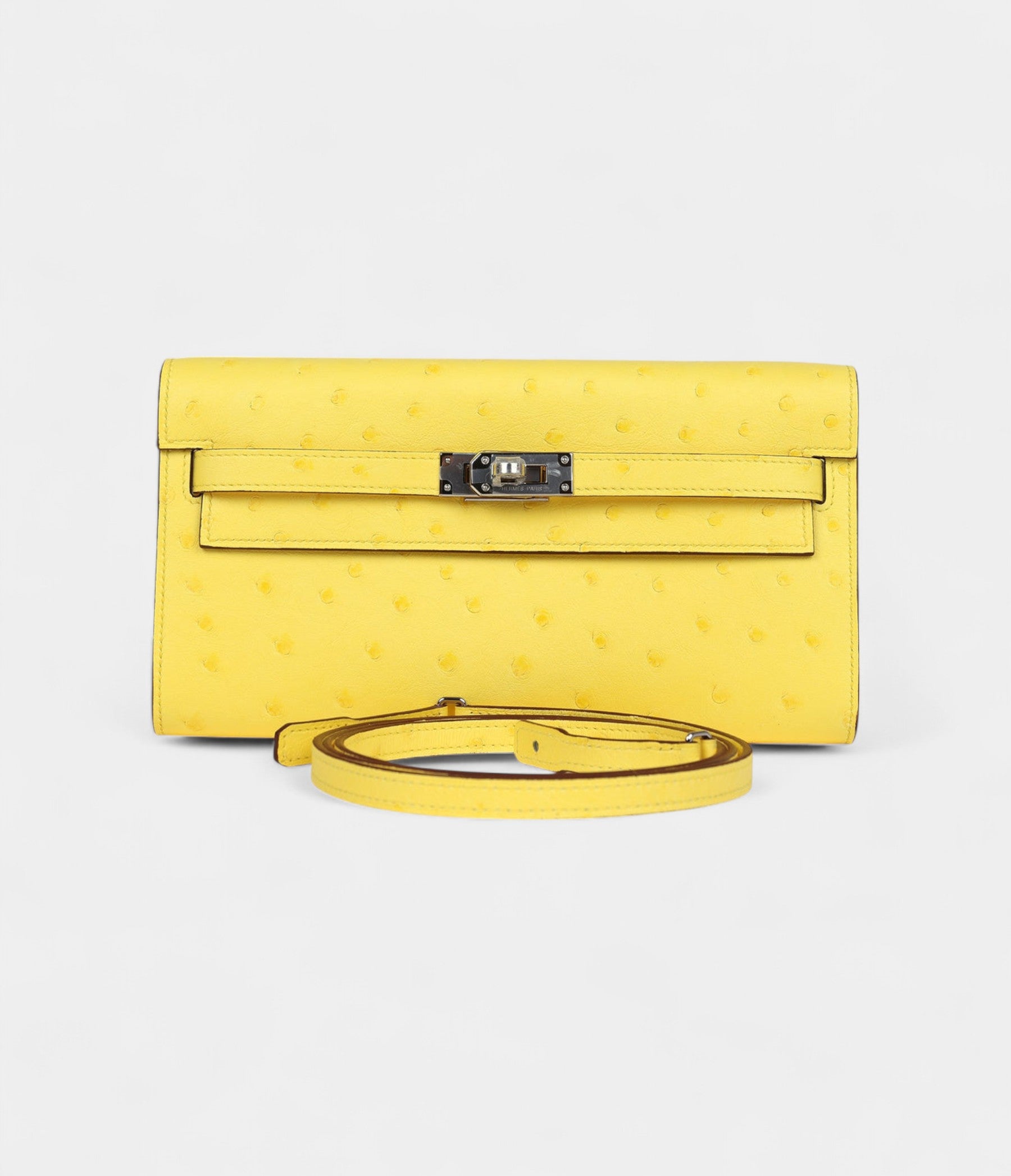 HMKelly To Go Wallet Jaune Citron Ostrich Palladium Hardware
