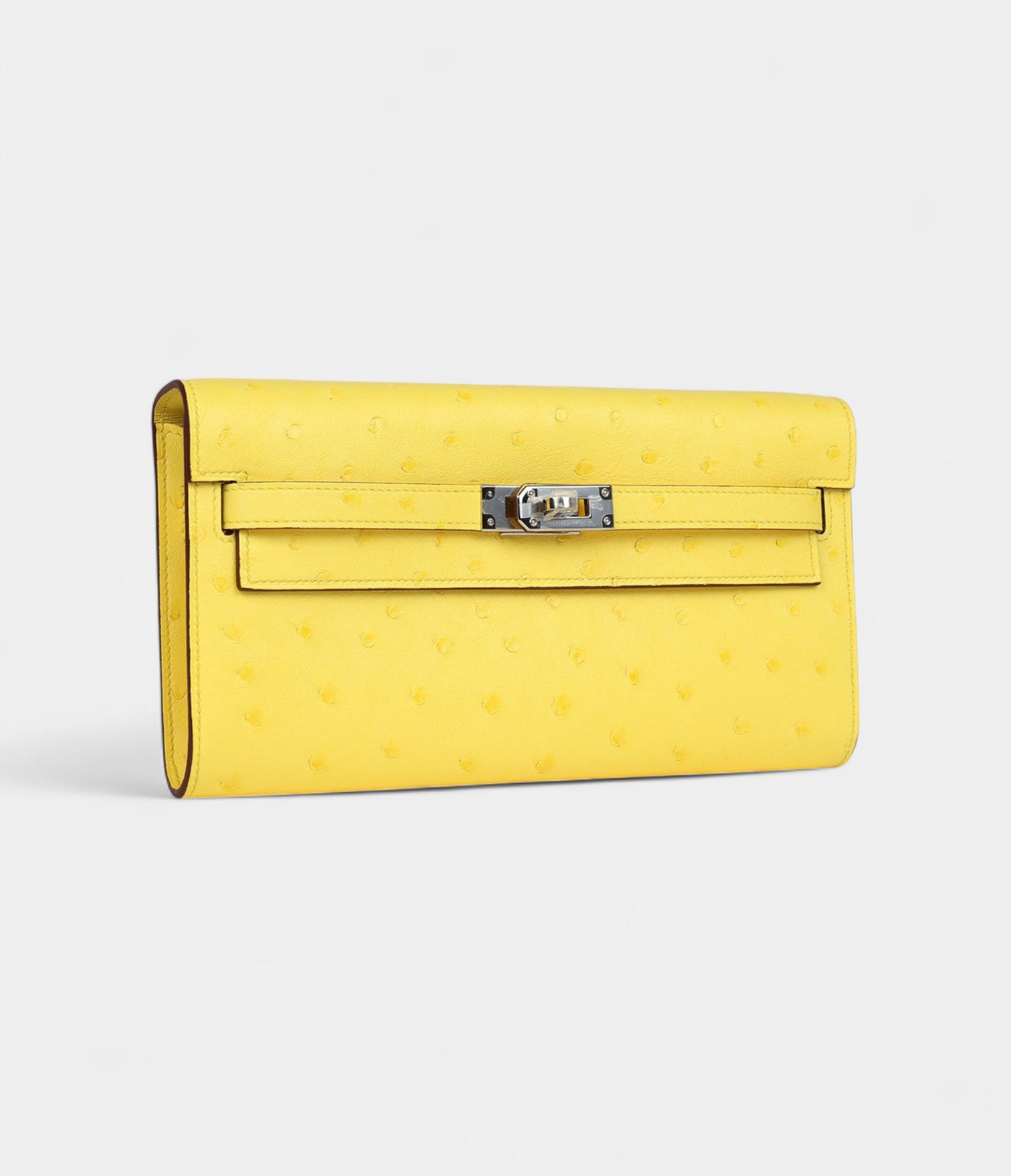HMKelly To Go Wallet Jaune Citron Ostrich Palladium Hardware