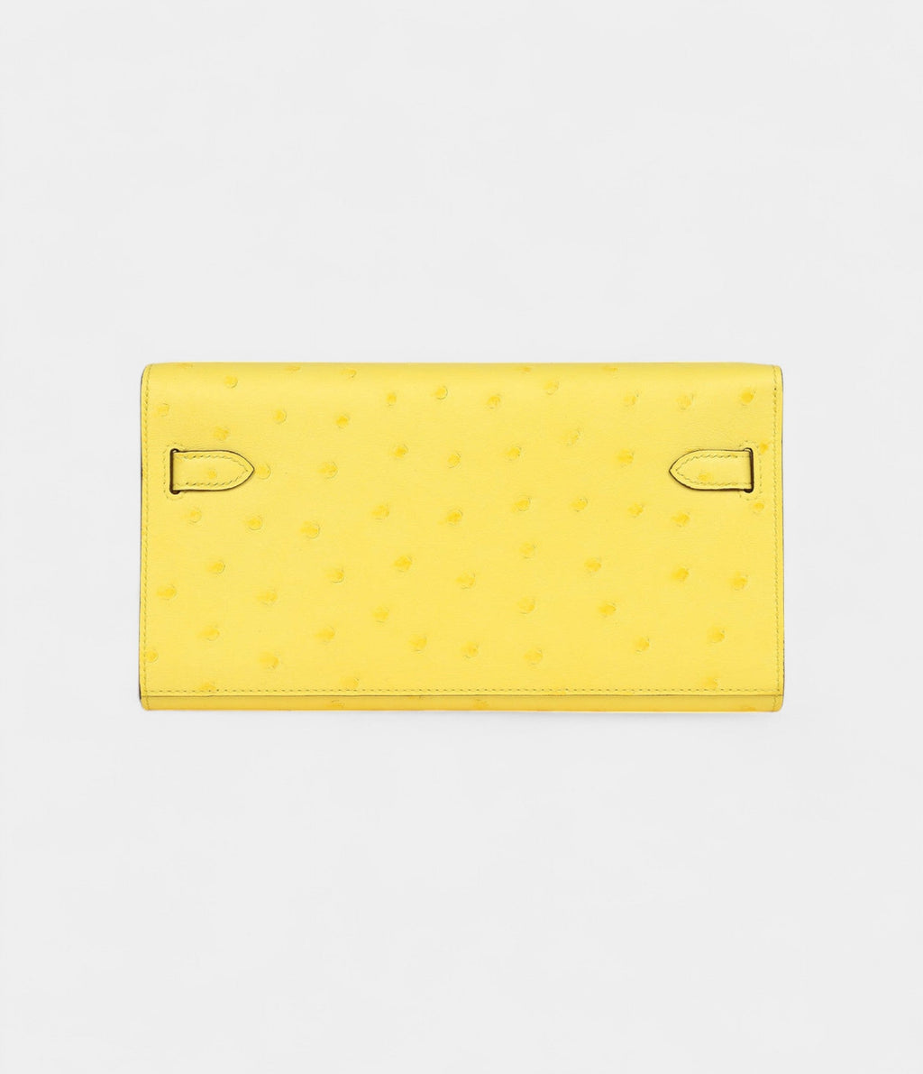 HMKelly To Go Wallet Jaune Citron Ostrich Palladium Hardware