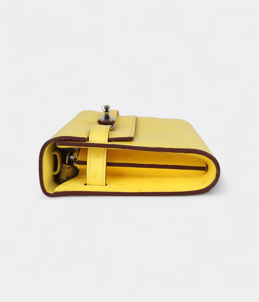 HMKelly To Go Wallet Jaune Citron Ostrich Palladium Hardware
