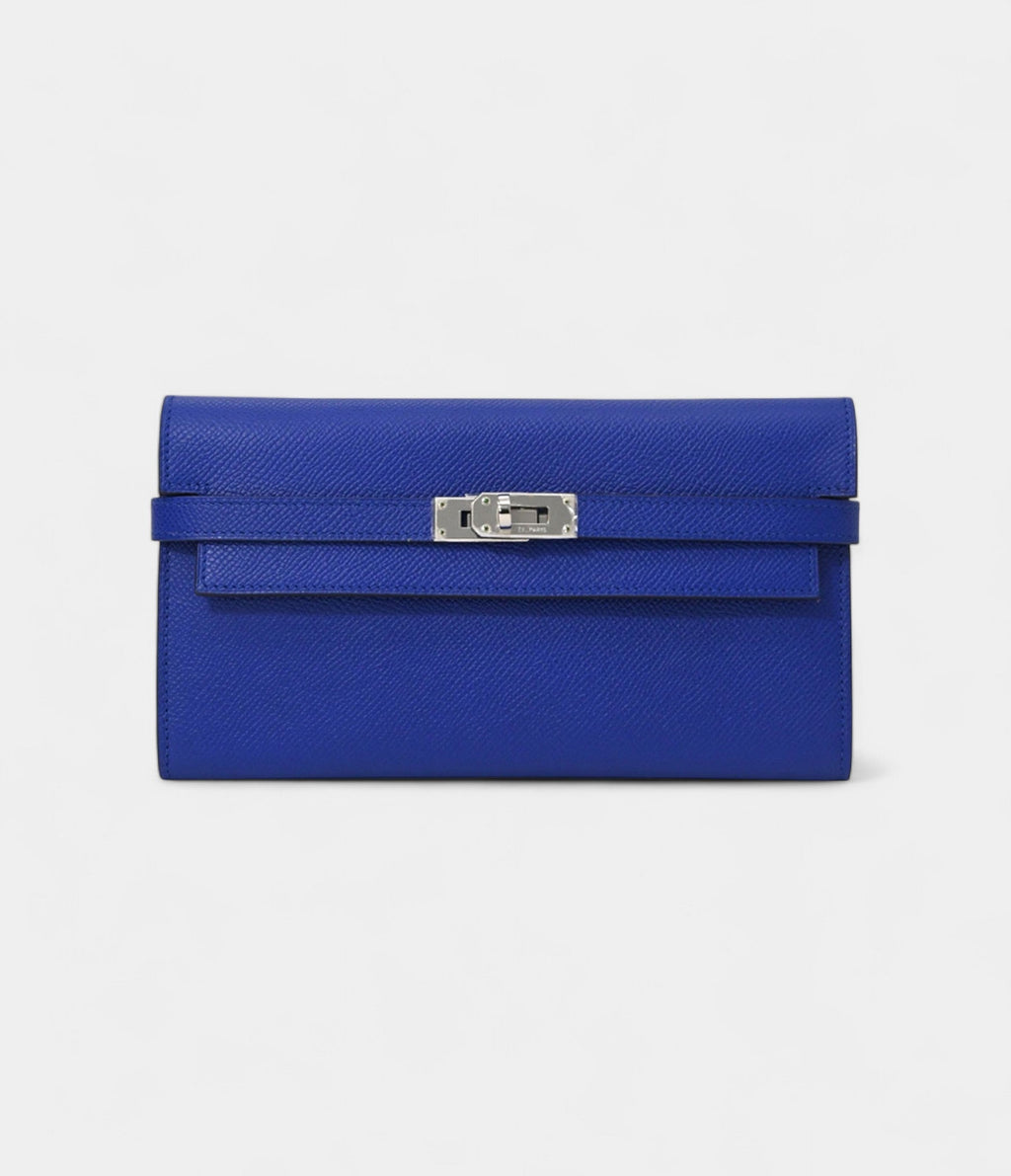 HMKelly Wallet Electric Blue Epsom Leather Palladium Hardware