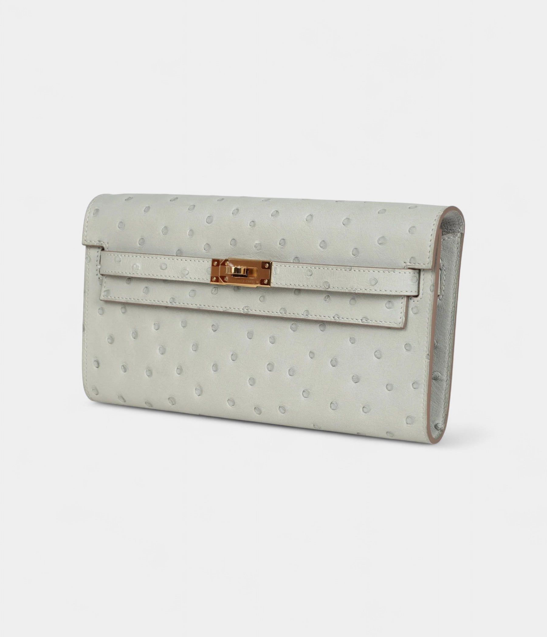 HMKelly Wallet Gris Perle Ostrich Gold Hardware