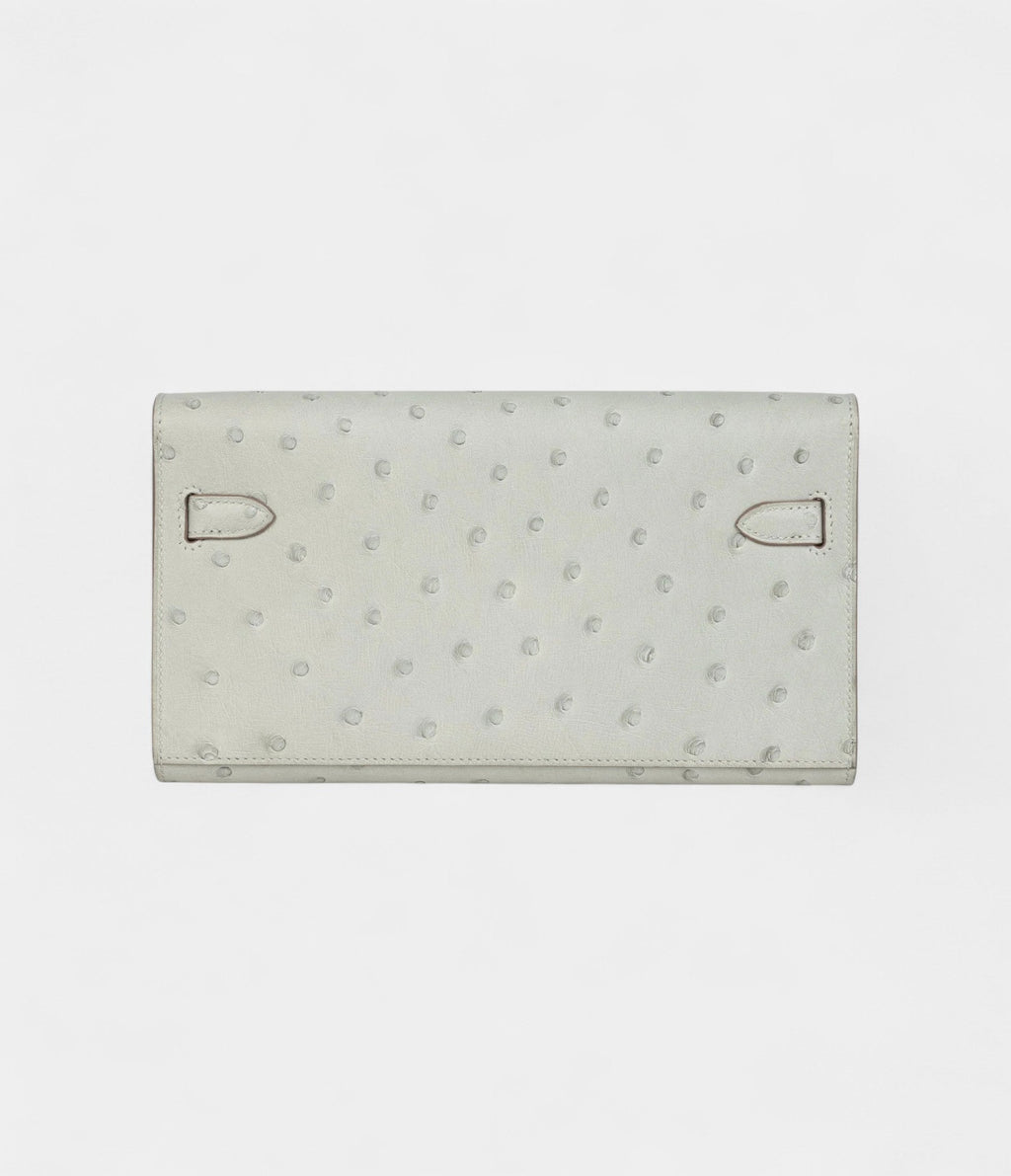 HMKelly Wallet Gris Perle Ostrich Gold Hardware