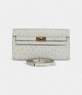 HMKelly Wallet Gris Perle Ostrich Gold Hardware