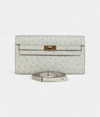 HMKelly Wallet Gris Perle Ostrich Gold Hardware