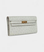 HMKelly Wallet Gris Perle Ostrich Gold Hardware