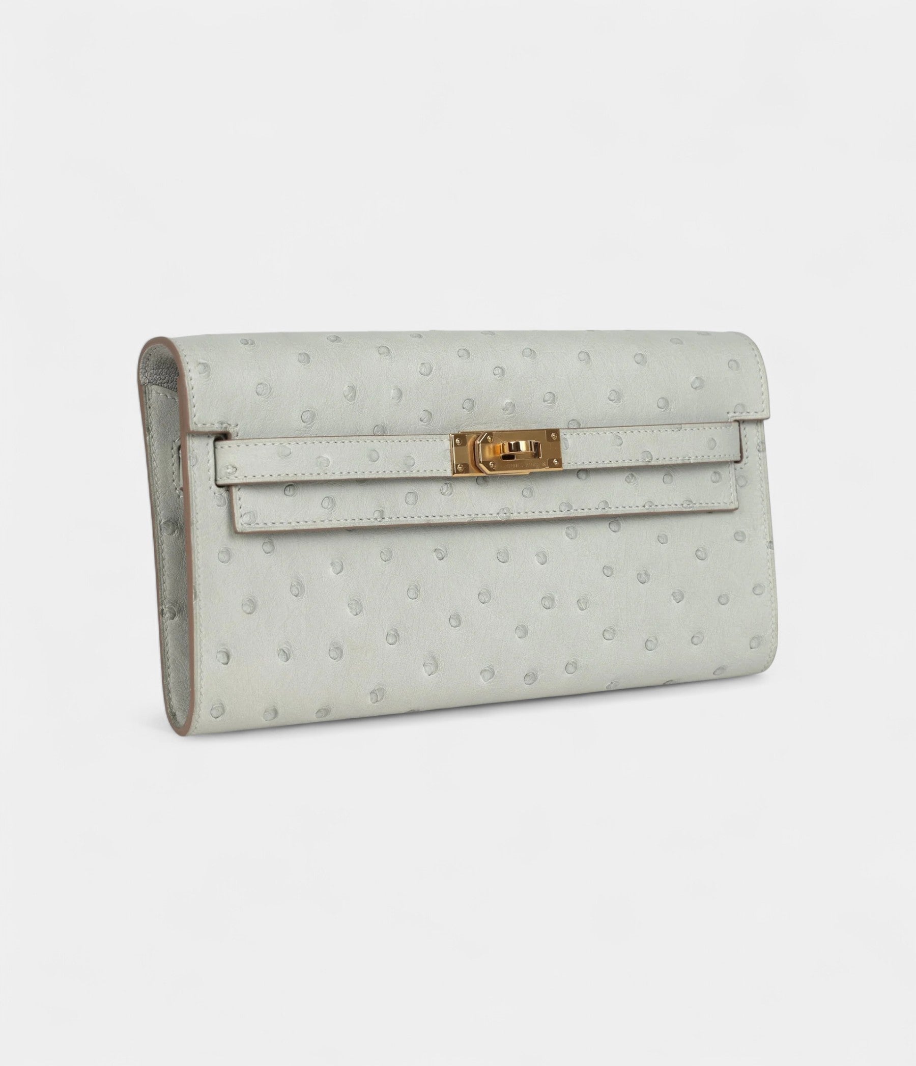 HMKelly Wallet Gris Perle Ostrich Gold Hardware