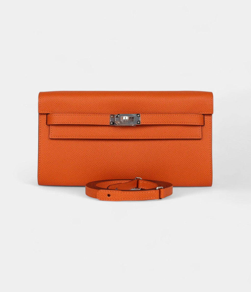 HMKelly Wallet Orange Epsom Palladium Hardware