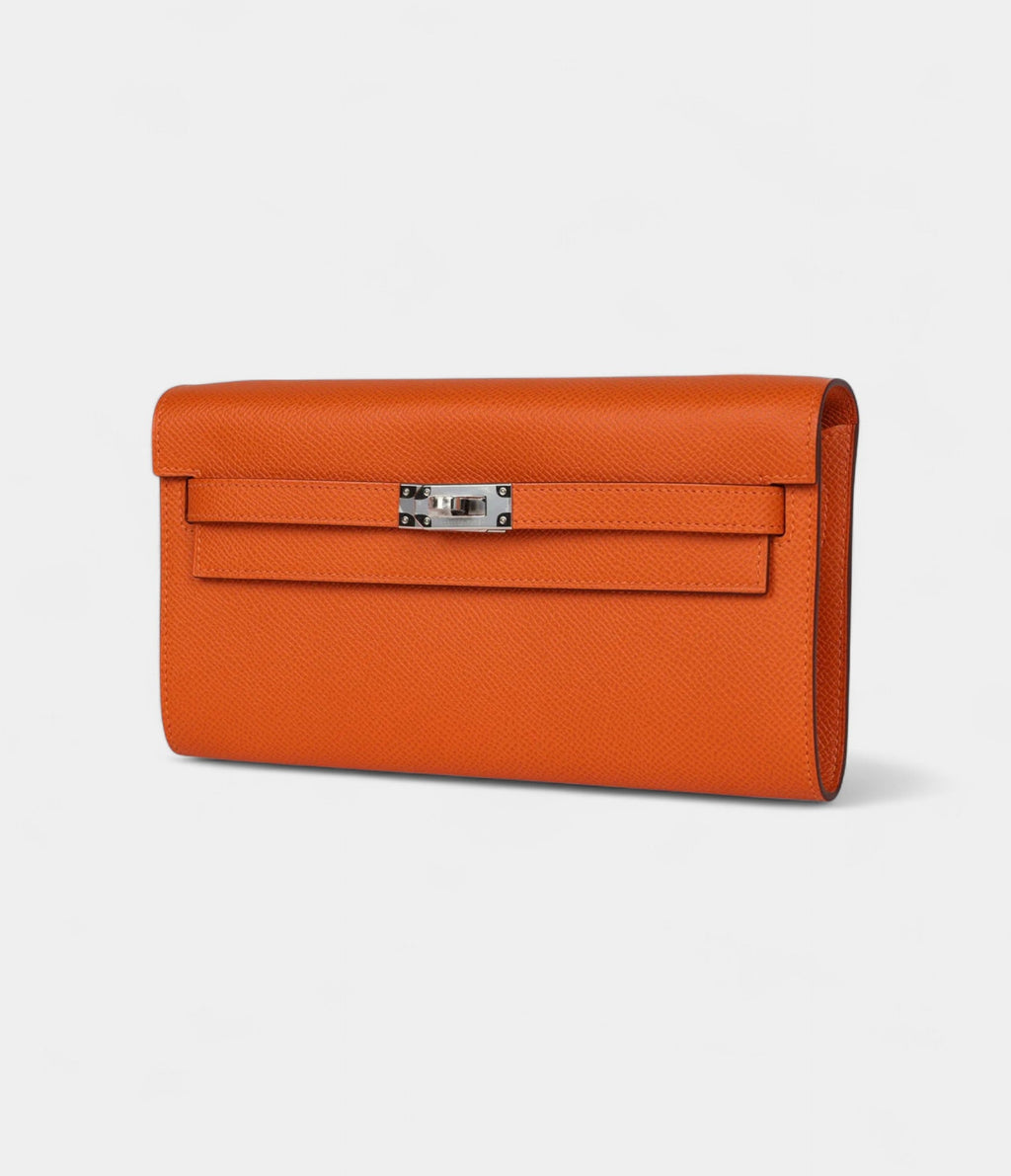 HMKelly Wallet Orange Epsom Palladium Hardware