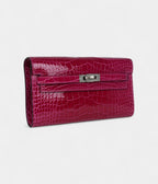 HMKelly Wallet Rose Pourpre Shiny Alligator Palladium Hardware