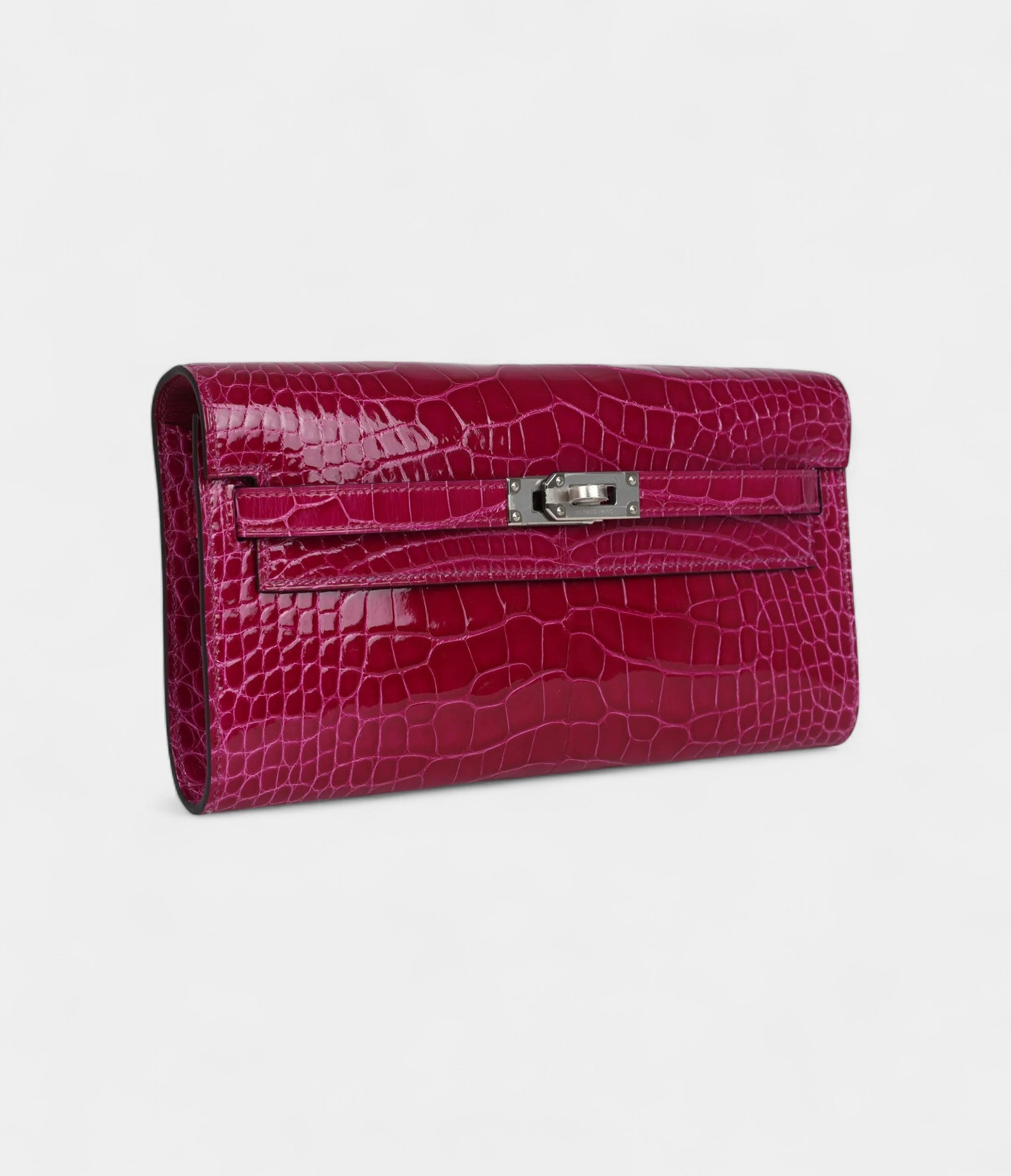 HMKelly Wallet Rose Pourpre Shiny Alligator Palladium Hardware