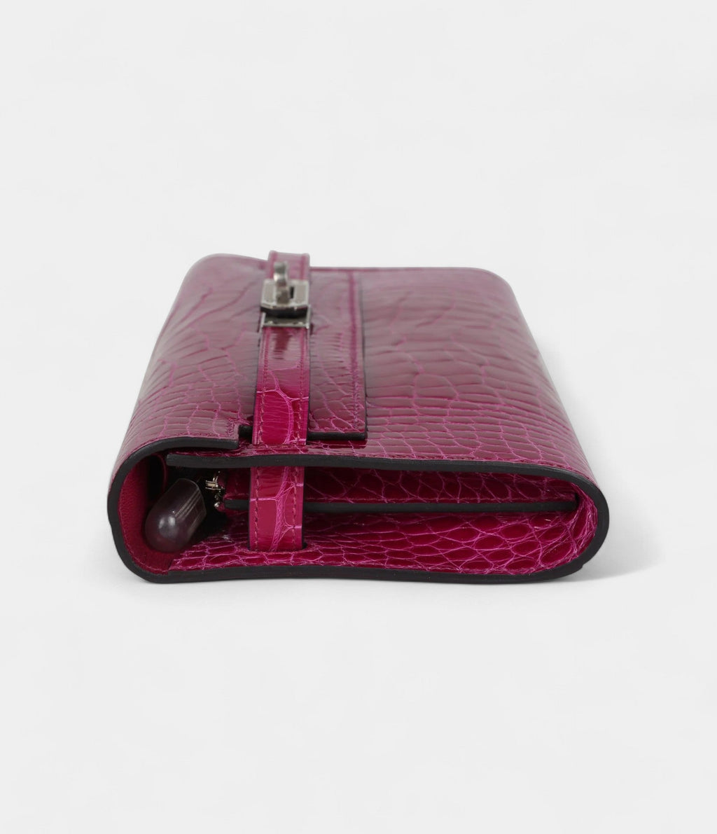 HMKelly Wallet Rose Pourpre Shiny Alligator Palladium Hardware