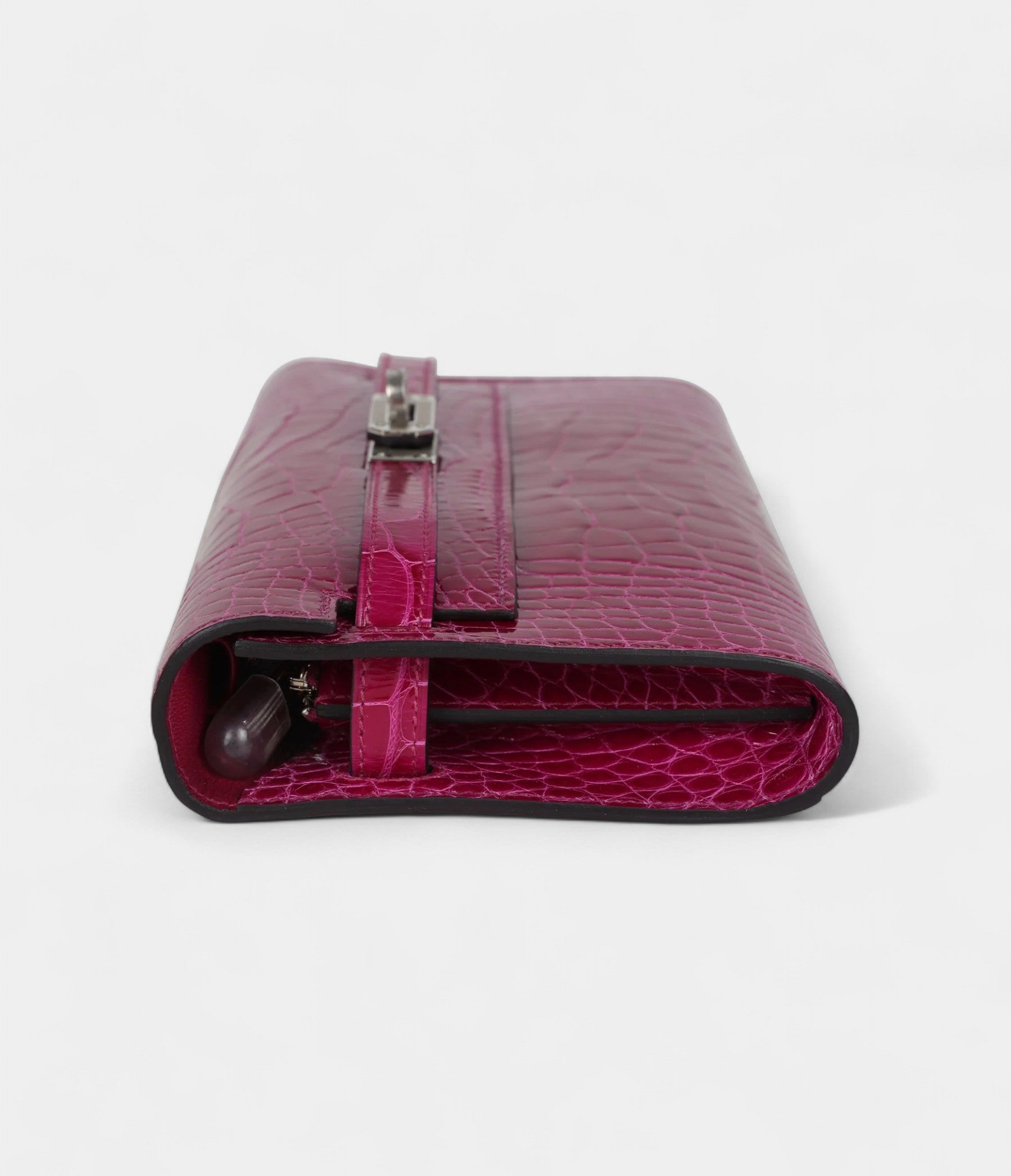 HMKelly Wallet Rose Pourpre Shiny Alligator Palladium Hardware