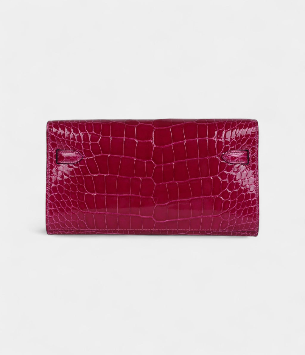 HMKelly Wallet Rose Pourpre Shiny Alligator Palladium Hardware