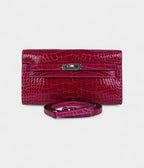 HMKelly Wallet Rose Pourpre Shiny Alligator Palladium Hardware