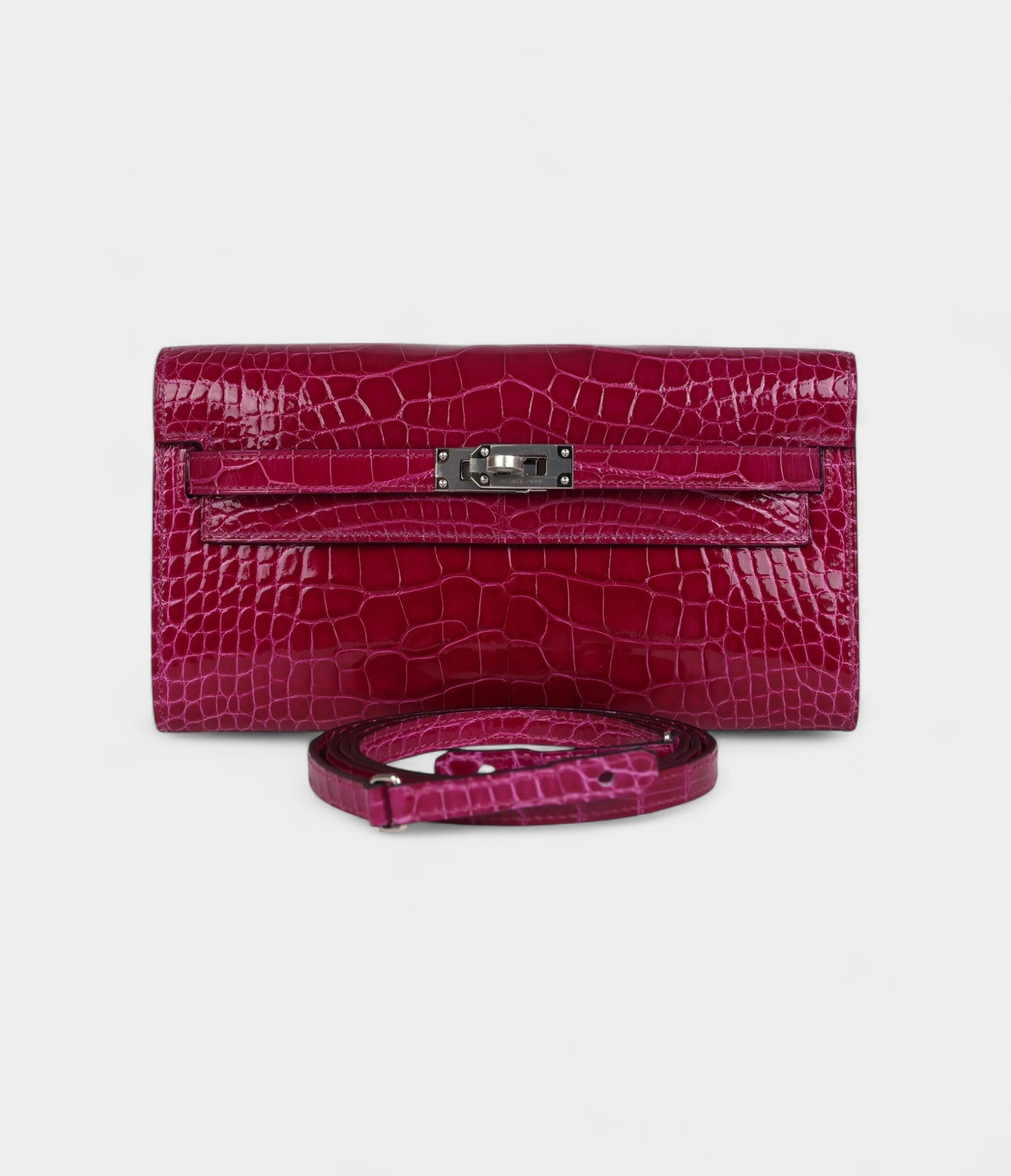 HMKelly Wallet Rose Pourpre Shiny Alligator Palladium Hardware