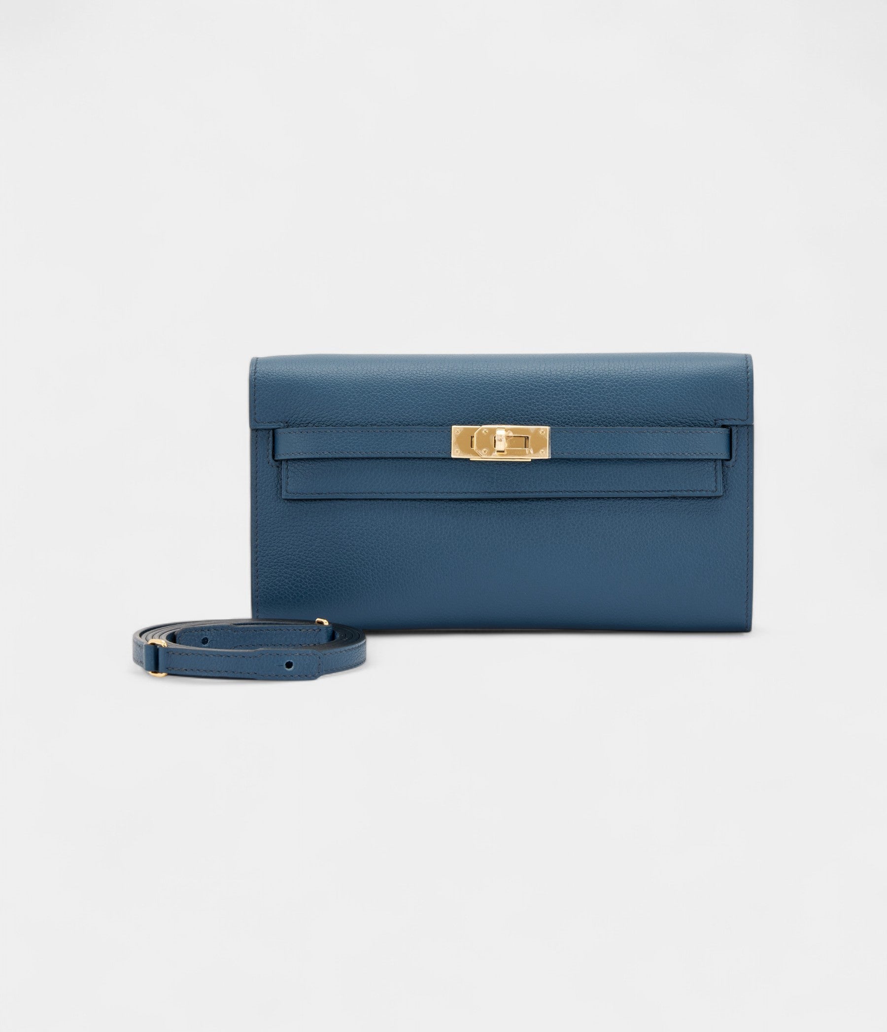 HMKelly Wallet To Go Bleu de Prusse Evercolor Leather Gold Hardware