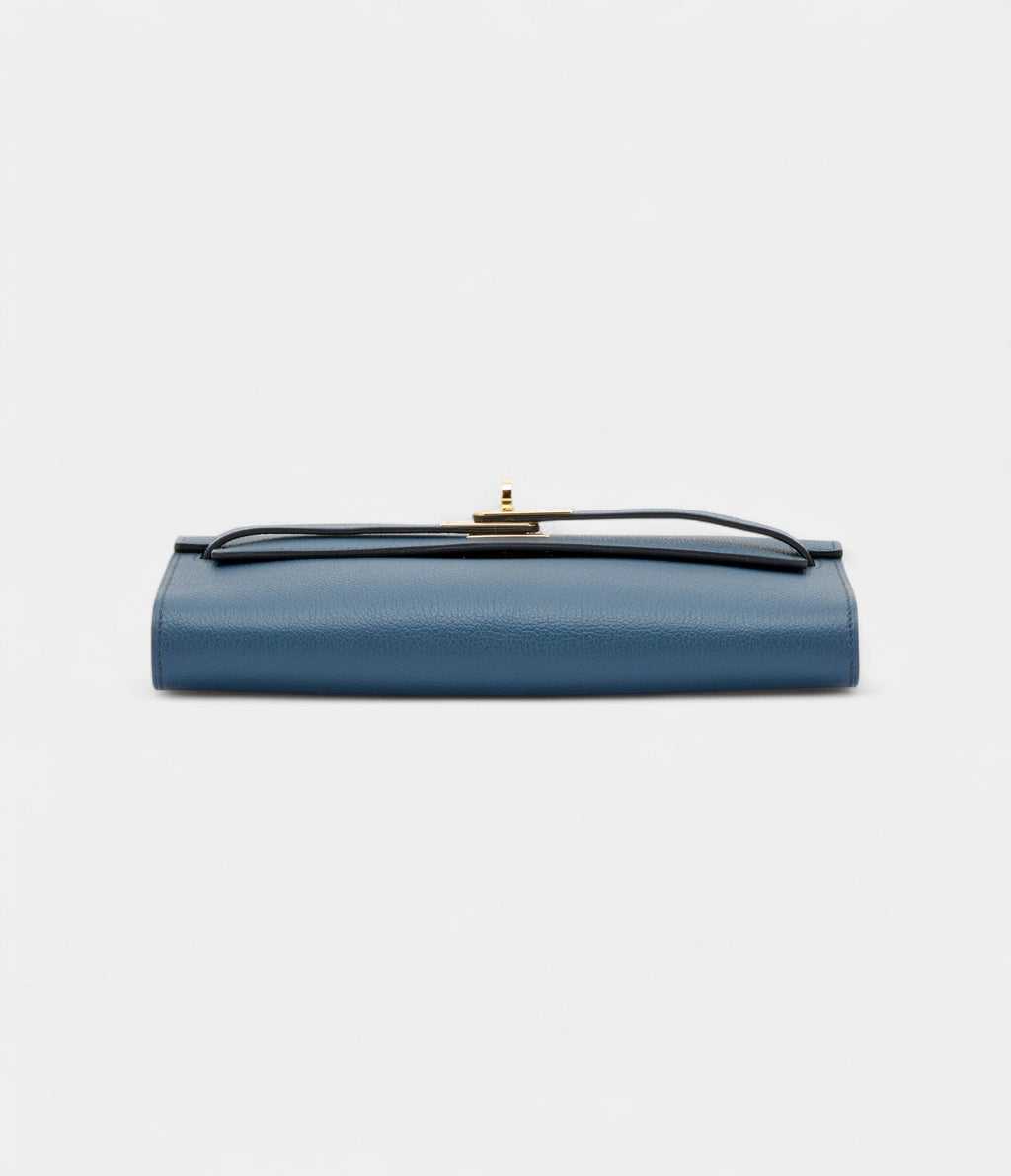 HMKelly Wallet To Go Bleu de Prusse Evercolor Leather Gold Hardware