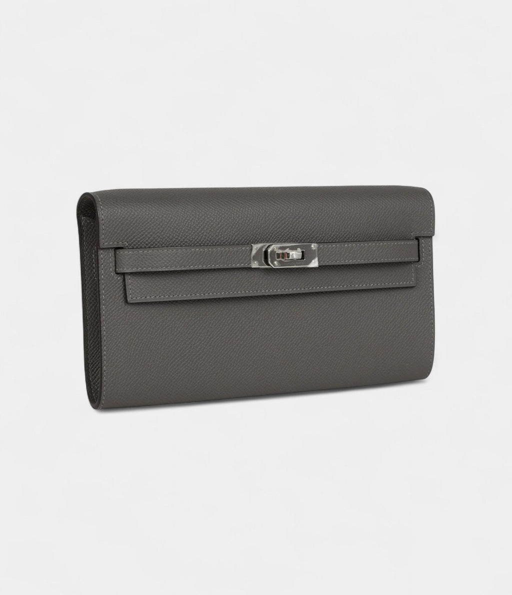 HMKelly Wallet To Go Gris Meyer Epsom Palladium Hardware