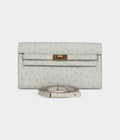 HMKelly Wallet To Go Gris Perle Ostrich Gold Hardware