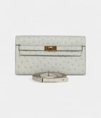 HMKelly Wallet To Go Gris Perle Ostrich Gold Hardware