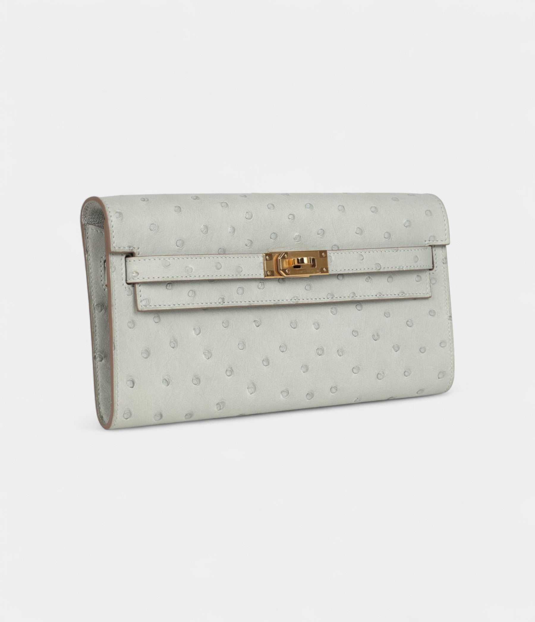 HMKelly Wallet To Go Gris Perle Ostrich Gold Hardware