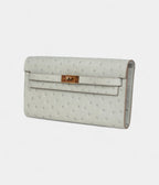 HMKelly Wallet To Go Gris Perle Ostrich Gold Hardware