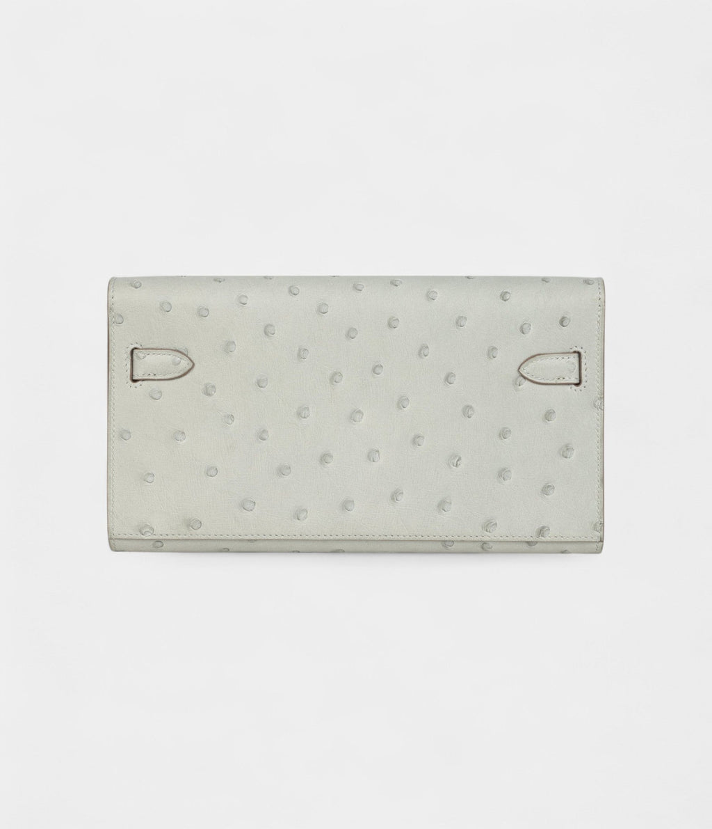 HMKelly Wallet To Go Gris Perle Ostrich Gold Hardware