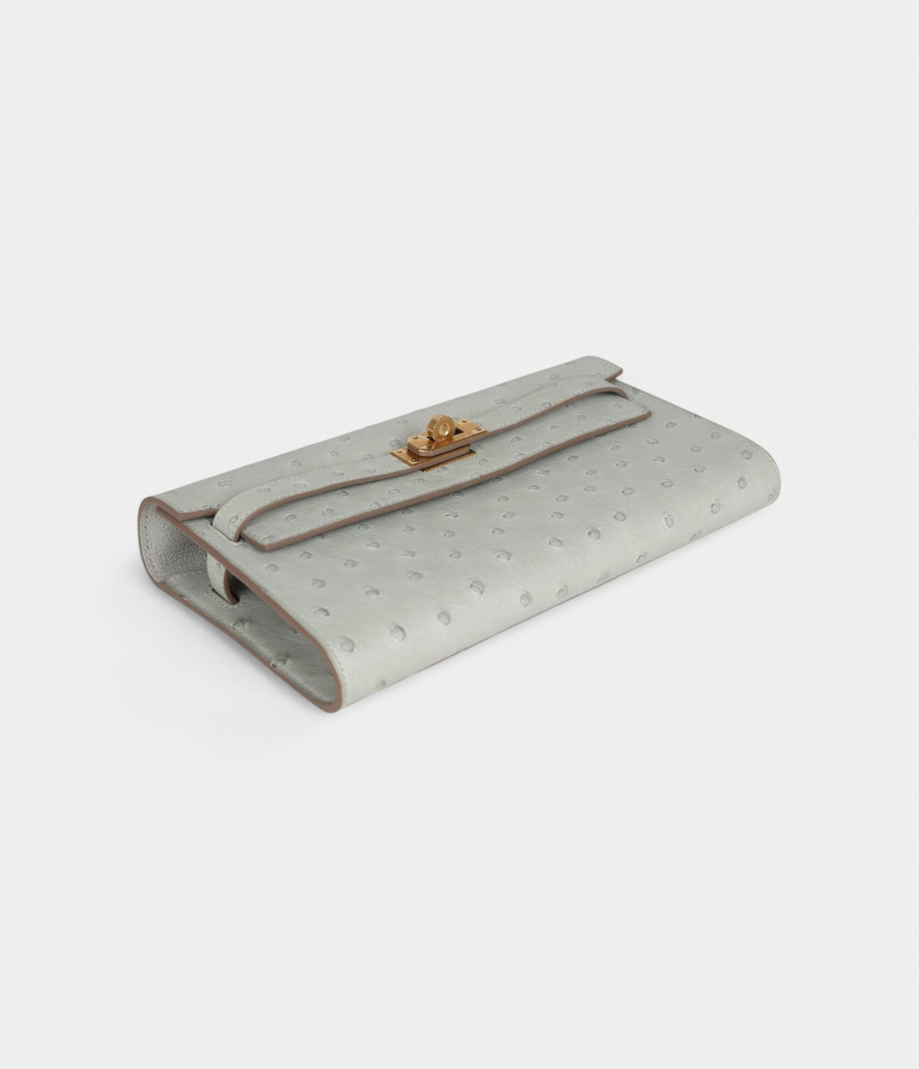 HMKelly Wallet To Go Gris Perle Ostrich Gold Hardware