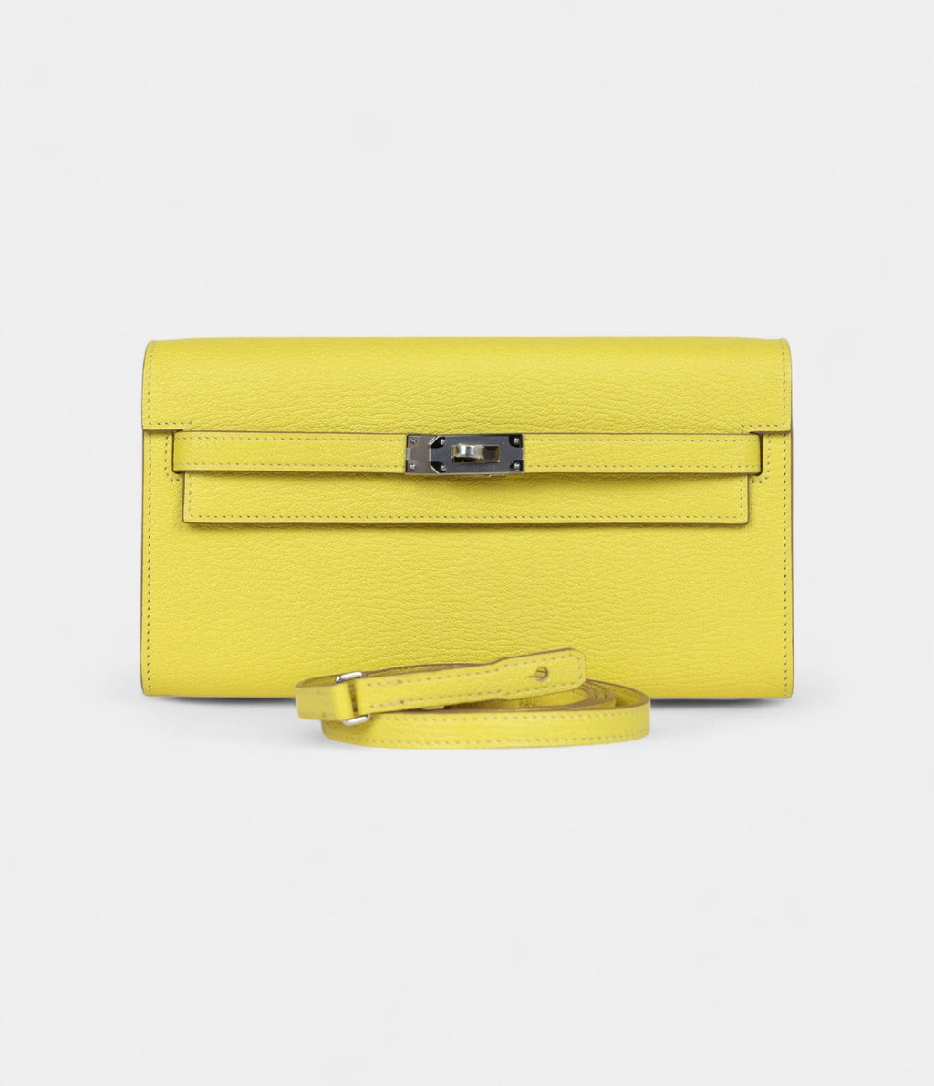 HMKelly Wallet To Go Lime Chevre Palladium Hardware
