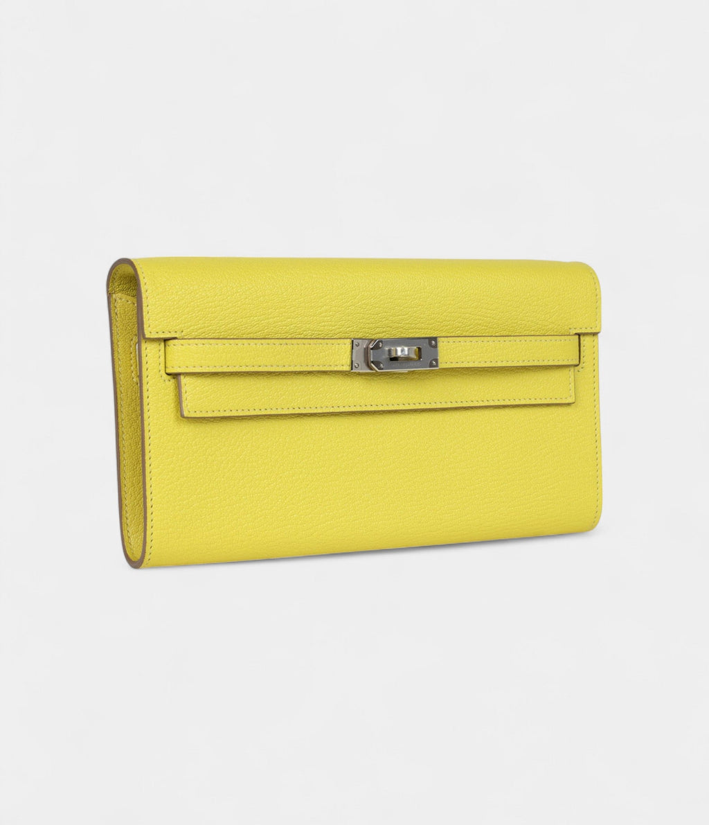 HMKelly Wallet To Go Lime Chevre Palladium Hardware